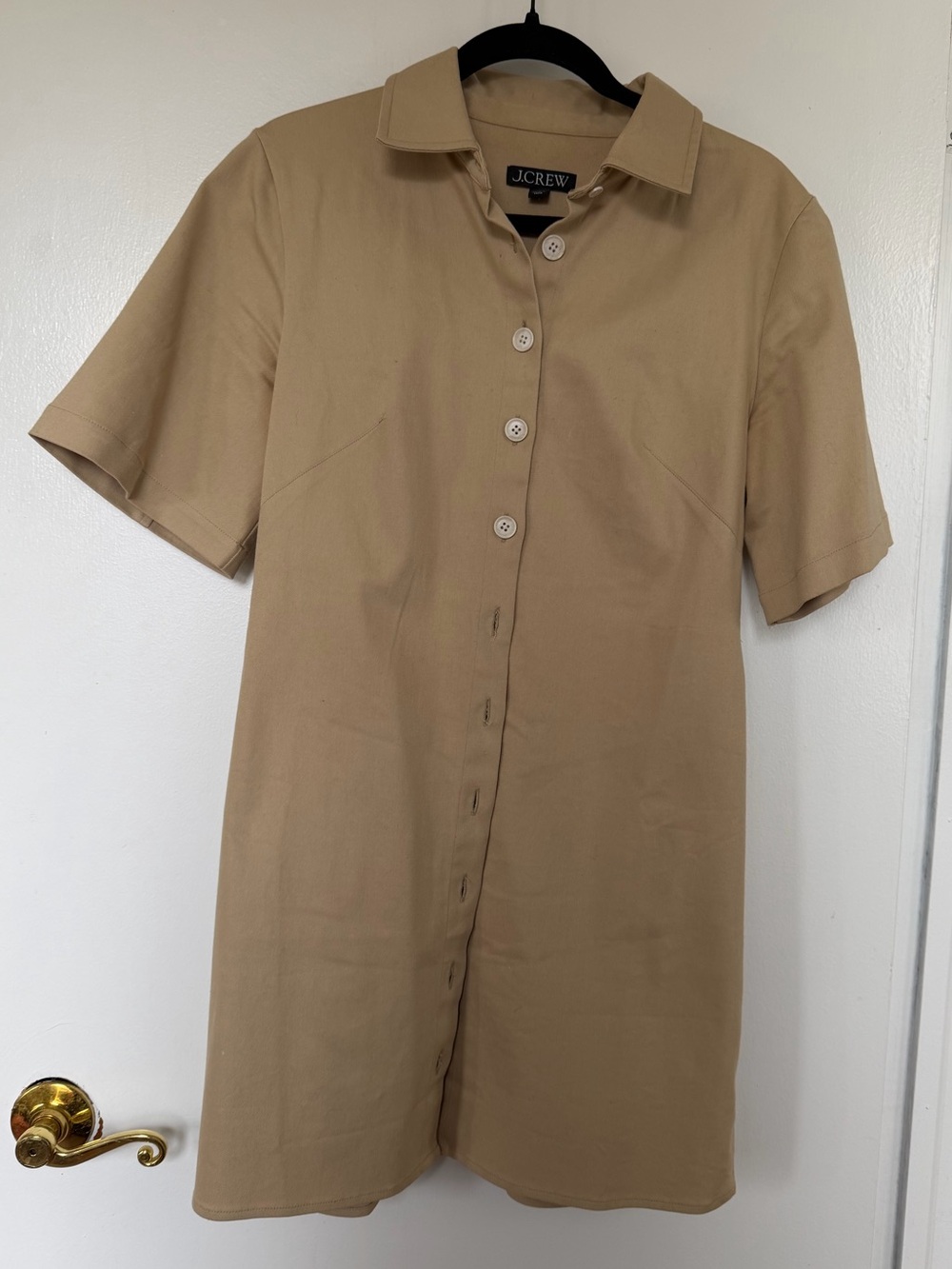 J. Crew Tan Short-Sleeve Button Front Mini Dress